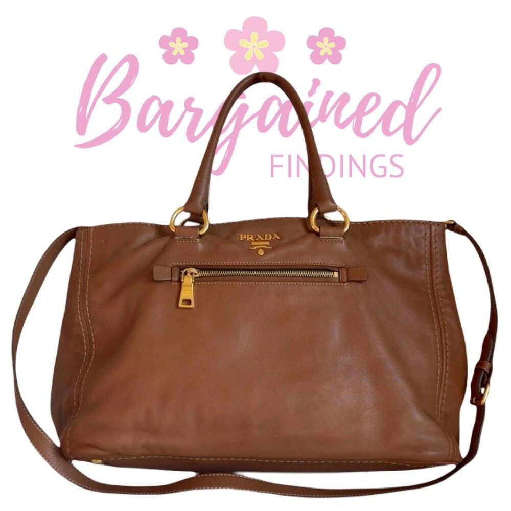 Authentic PRADA Vintage Brown Calf Leather Two Way Large Tote Bag